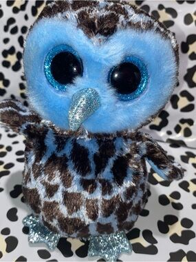 Blue & Black Yago Ty Beanie Boos Plush Owl with Glitter Beak and Feet